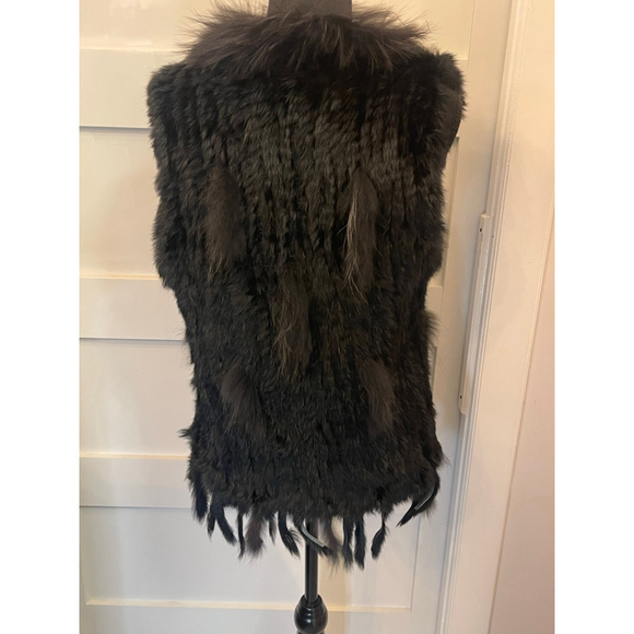Tourance Genuine Rabbit Fur Vest w/ Long Hair Fur Trim Black Size M - Picture 2 of 8